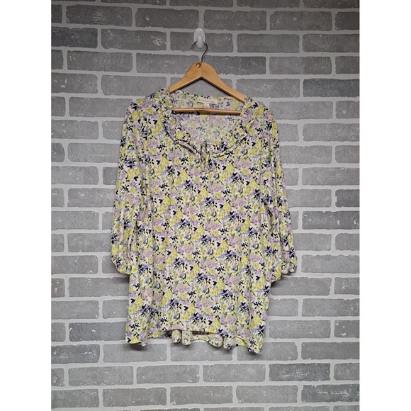 Emaline Womens‎ Floral Ruffle V-Neck 3/4 Balloon Sleeve Floral Size 1X - Picture 1 of 12
